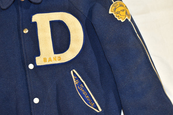 Vintage 60s Derry Area Trojans Chainstitch Band Letterman Wool Varsity Jacket Size Small