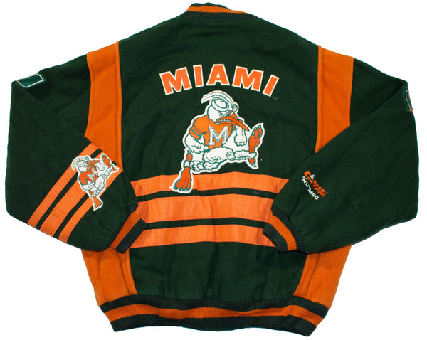 Vintage 90s Miami Hurricanes Wool Varsity Nutmeg Jacket | Beyond 94