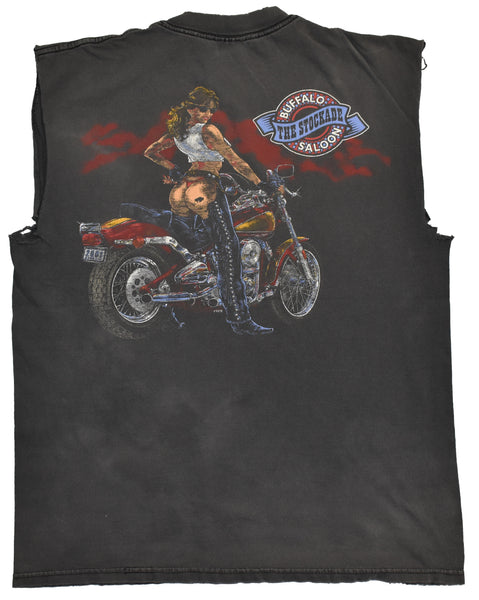 Vintage 2001 Buffalo Saloon Sexy Biker Chick Chopped Shirt | Beyond 94