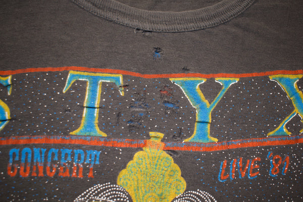 1981 Distressed Styx Paradise Theatre Single Stitch Tour Ringer Shirt Size X-Small
