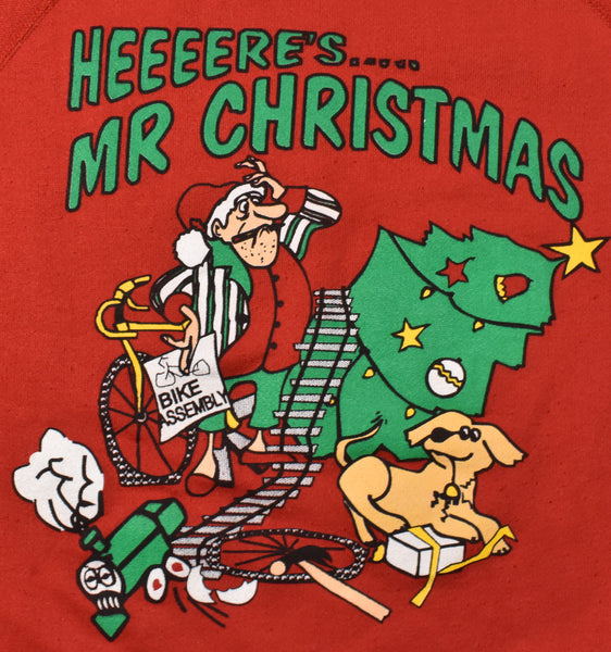 Vintage 80s Here's Mr. Christmas Santa Sweatshirt Size Large