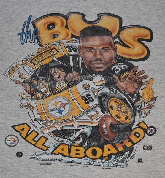 1996 Pittsburgh Steelers Jerome Bettis Caricature Single Stitch Distressed Shirt Size X-Large