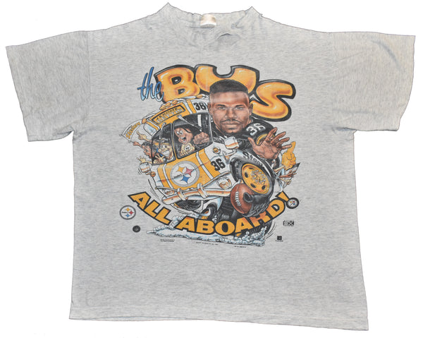 Vintage 1996 Pittsburgh Steelers Jerome Bettis Caricature Single Stitch Distressed Shirt | Beyond 94