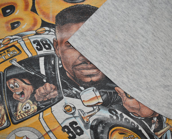 1996 Pittsburgh Steelers Jerome Bettis Caricature Single Stitch Distressed Shirt Size X-Large