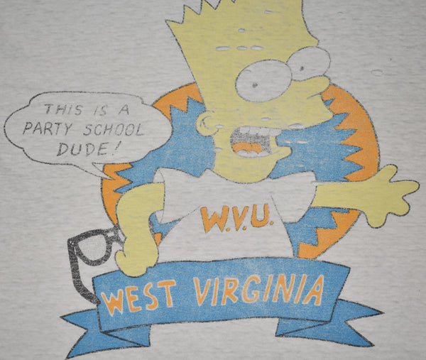Vintage 90s Distressed Bart Simpson WVU Party Dude Single Stitch Shirt Size Large