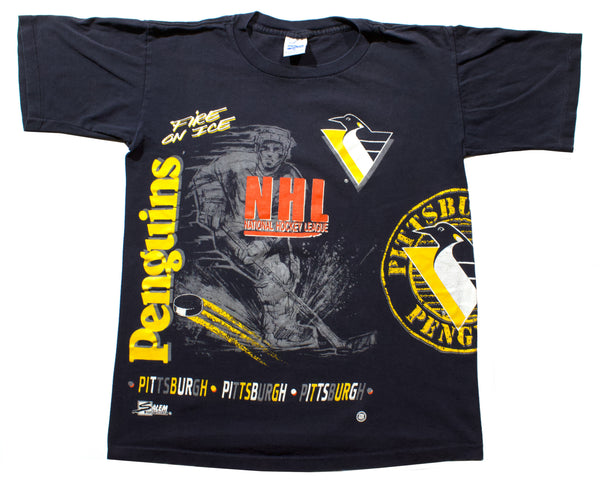 Vintage 90s Pittsburgh Penguins Fire On Ice All Over Print Single Stitch Shirt | Beyond 94