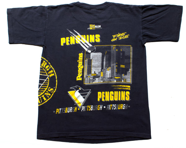 Vintage 90s Pittsburgh Penguins Fire On Ice All Over Print Single Stitch Shirt | Beyond 94