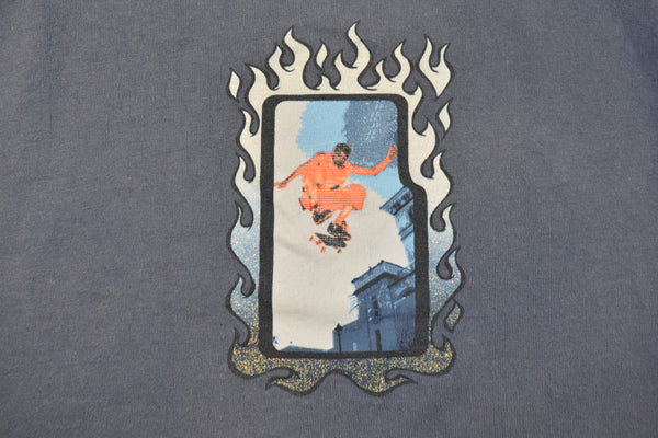 Vintage 90s No Boundaries Skating Flames Shirt Size Large