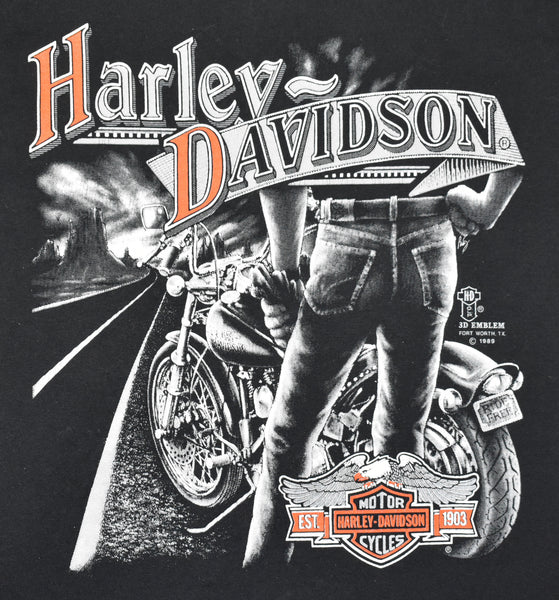 Vintage 1989 Harley Davidson Open Road Biker 3D Emblem Single Stitch Shirt | Beyond 94