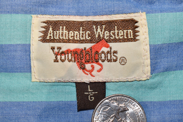 Vintage 80s Western Youngbloods Striped Pearl Button Up Shirt Size X-Large