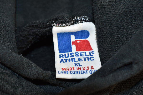 Vintage 90s Russell Athletic Distressed Black Blank Hoodie Size X-Large