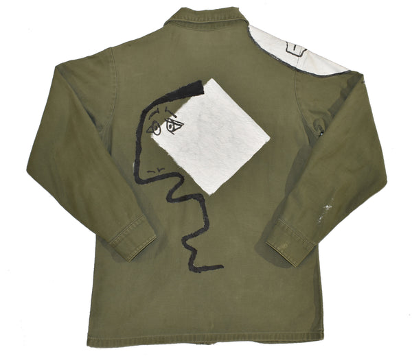 Vintage 70s Hand Painted OG-107 Vietnam Sateen Button Up Shirt Size Medium