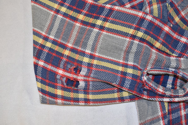 Vintage 70s Big Mac Navy/Yellow Plaid Distressed Flannel Size Large