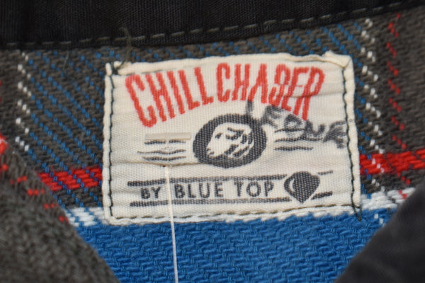 Vintage 60s Chill Chaser By Blue Top Blue Plaid Flannel Size Medium