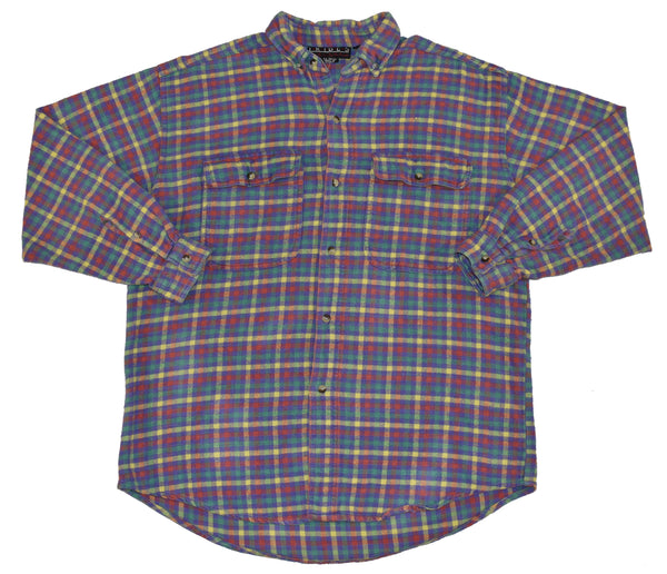 Vintage 90s Tribe Yellow/Purple Plaid Flannel Size Large