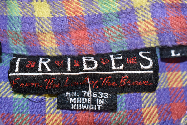 Vintage 90s Tribe Yellow/Purple Plaid Flannel Size Large