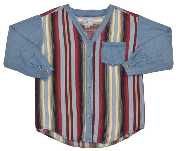 Vintage 90s Chambray Striped Button Up Shirt Women's Size Large