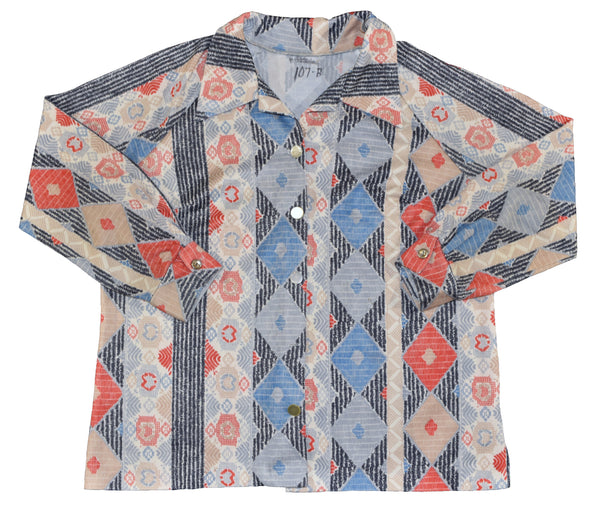 Vintage 70s Abstract Polyester Ls Shirt Size Women's X-Large
