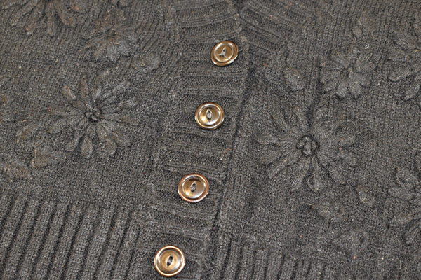 Vintage 50s Andrew St. John Floral Black Cardigan Size Women's X-Small