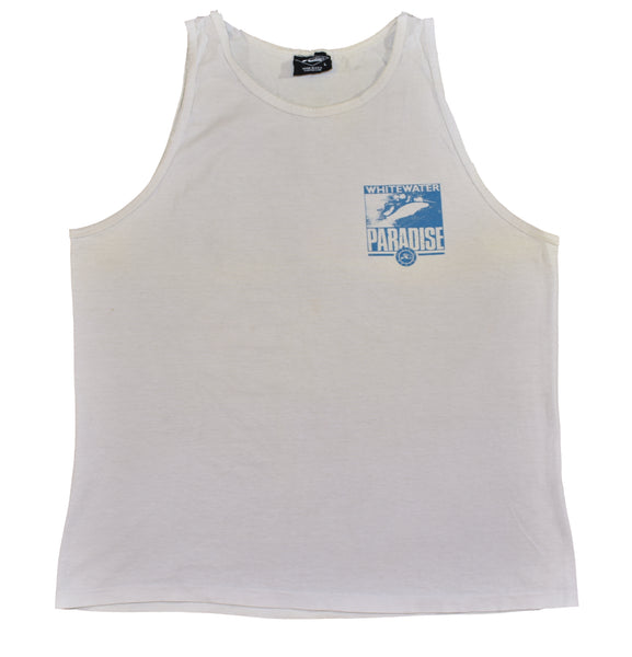 Vintage 90s White Water Paradise Distressed Tank Top Shirt Size Large