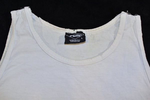Vintage 90s White Water Paradise Distressed Tank Top Shirt Size Large