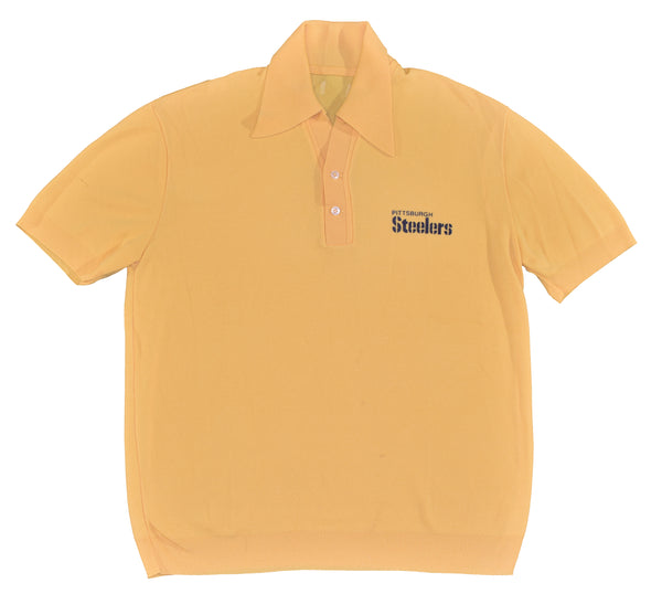 Vintage 70s Pittsburgh Steelers Felt Print Polo Shirt Size Medium