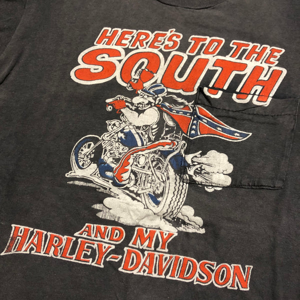 Vintage 70s Harley Davidson Here's To The South Single Stitch Pocket T Shirt Size Large