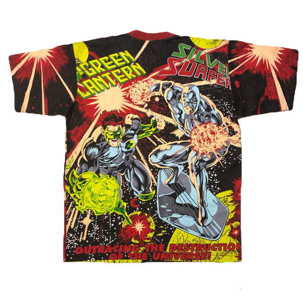 Vintage 90s DS DC/Marvel Comics Green Lantern Silver Surfer All Over Print Shirt | Beyond 94