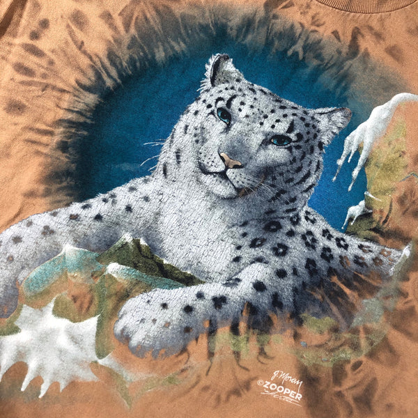 Vintage 90s Snow Leopard Zooper 1/1 Bleach Dyed Single Stitch Shirt Size X-Large