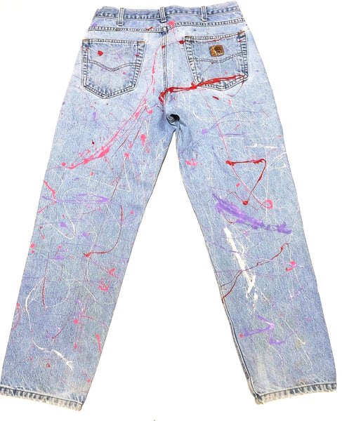 Custom 1/1 Paint Splattered Carhartt Jeans Light Wash Size 34x30 - Beyond 94