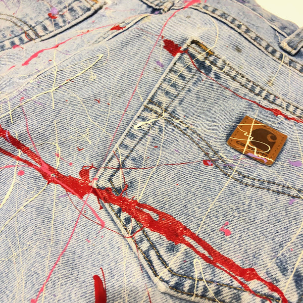 Custom 1/1 Paint Splattered Carhartt Jeans Light Wash Size 34x30 - Beyond 94
