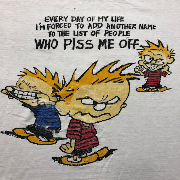 Vintage 90s Calvin & Hobbs Piss Me Off Distressed Single Stitch Shirt Size X-Large