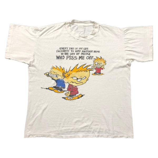 Vintage 90s Calvin & Hobbs Piss Me Off Distressed Single Stitch Shirt | Beyond 94