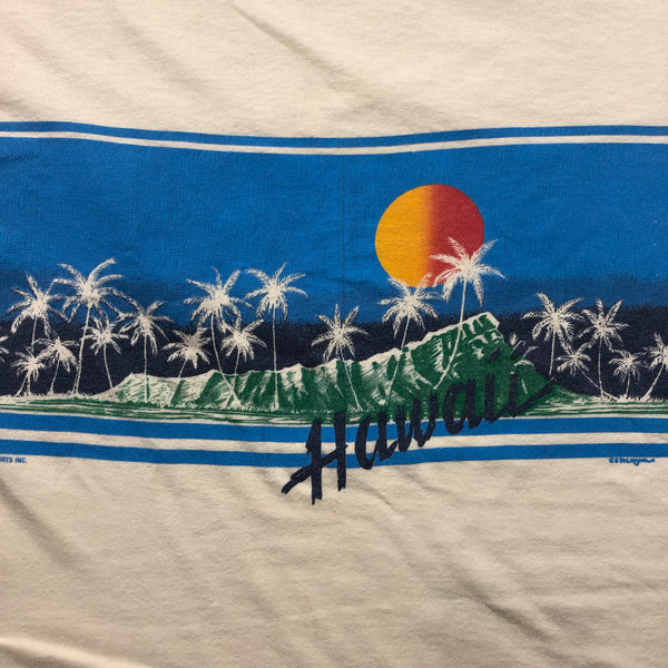 Vintage 80s Hawaii Sunset Palm Trees Happy Single Stitch Shirt Size Medium