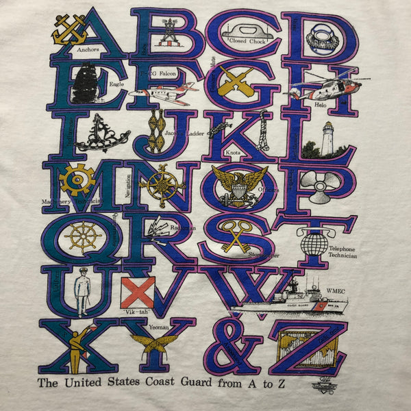 Vintage 90s Coast Guard Alphabet Military Single Stitch Shirt Size Large