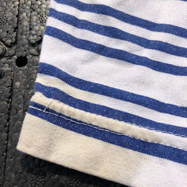 Vintage 90s Free Spirit Fun Striped Shirt White/Blue Size Large - Beyond 94