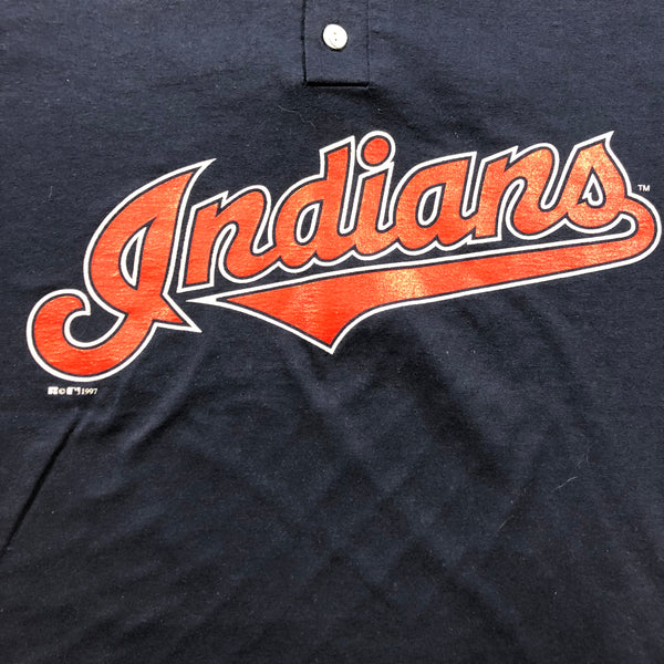 1997 Cleveland Indians Russell Athletic Henley Shirt Size Medium