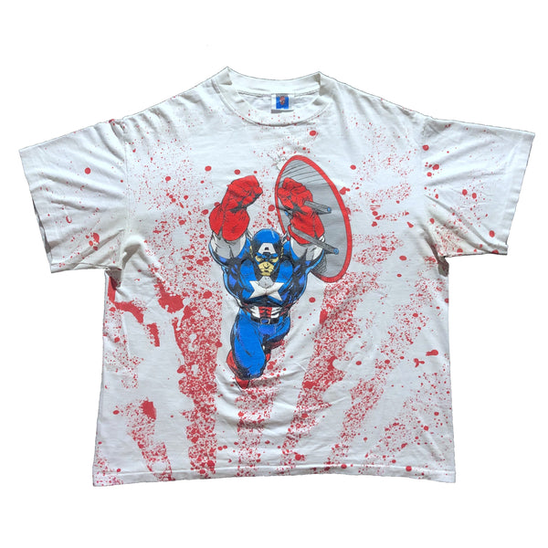 Vintage 1991 Marvel Captain America All Over Print Single Stitch Shirt | Beyond 94
