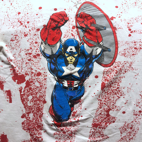 1991 Marvel Captain America All Over Print Single Stitch Shirt Size X-Large