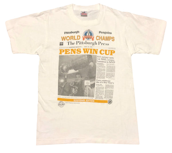 1991 Single Stitch Pittsburgh Penguins Shirt White Size Small