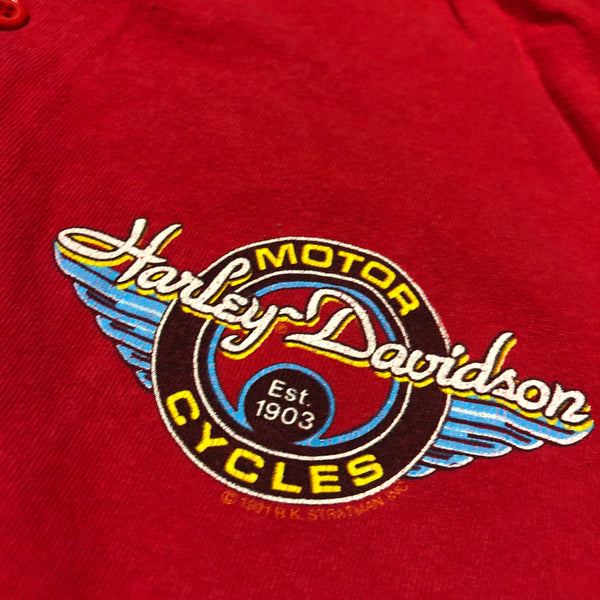 1991 Harley Davidson Las Vegas Single Stitch Henley Shirt Size X-Large - Beyond 94