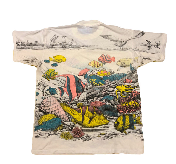 Vintage 90s Ocean Life All Over Print Single Stitch Shirt Size X-Large - Beyond 94