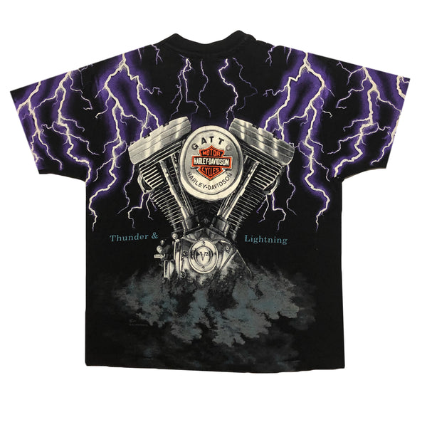 Vintage 90s Harley Davidson Thunder & Lightning All Over Print Shirt | Beyond 94