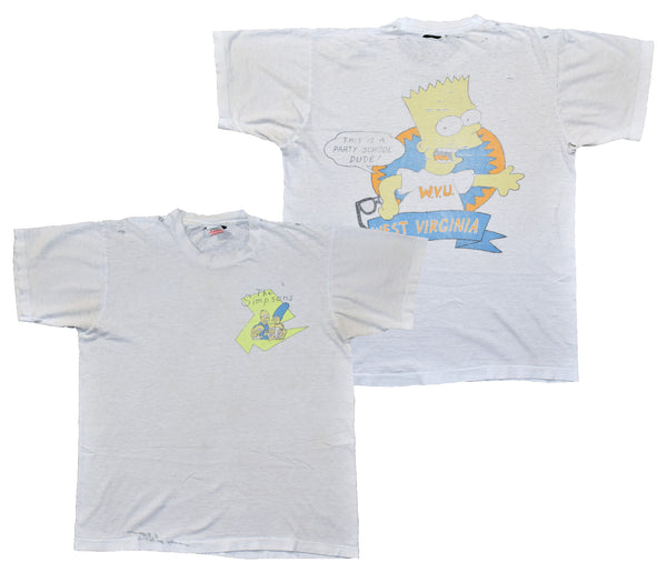 Vintage 90s Distressed Bart Simpson WVU Party Dude Single Stitch Shirt | Beyond 94