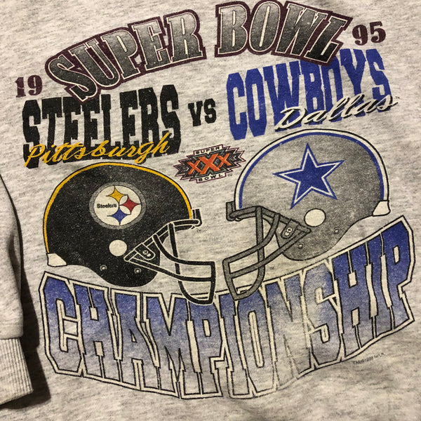1995 Super Bowl XXX Cowboys vs Steelers Sweatshirt Grey Size Large - Beyond 94