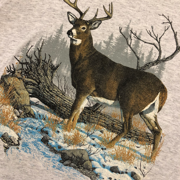 1990 Deer In The Wilderness Single Stitch Shirt Grey Size Small - Beyond 94