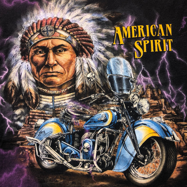 Vintage 90s American Spirit Lightning 3D Emblem All Over Print Single Stitch Shirt Size X-Large