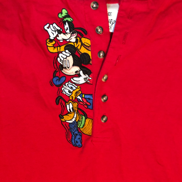 1999 Disney Embroidered Long Sleeve Henley Red Size X-Large - Beyond 94