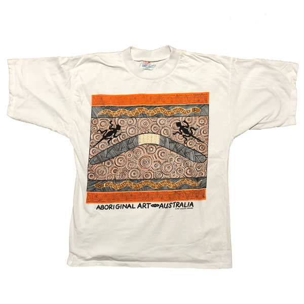 1989 Single Stitch Aboriginal Art Australian Shirt White Size Medium - Beyond 94