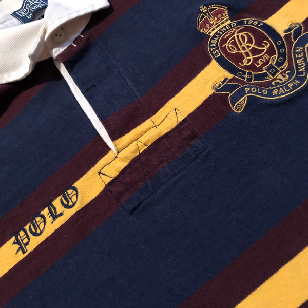 Vintage Ralph Lauren Polo Rugby Maroon/Navy/Yellow Size Large - Beyond 94